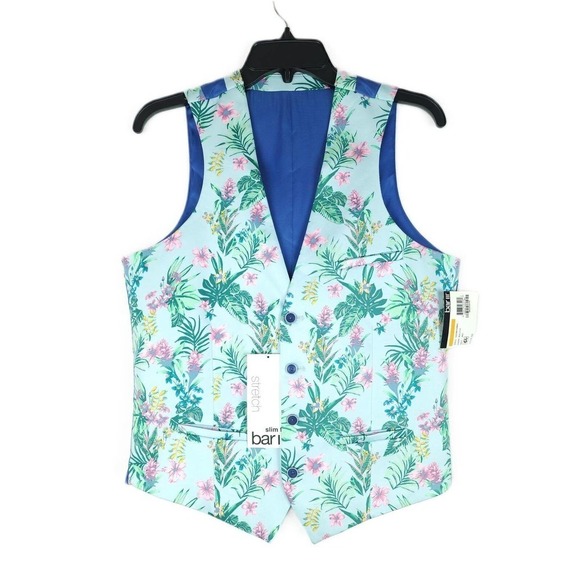 Bar III Other - Bar III Men's Slim-Fit Stretch Suit Vest Blue/Pink Floral Print Small NWT
